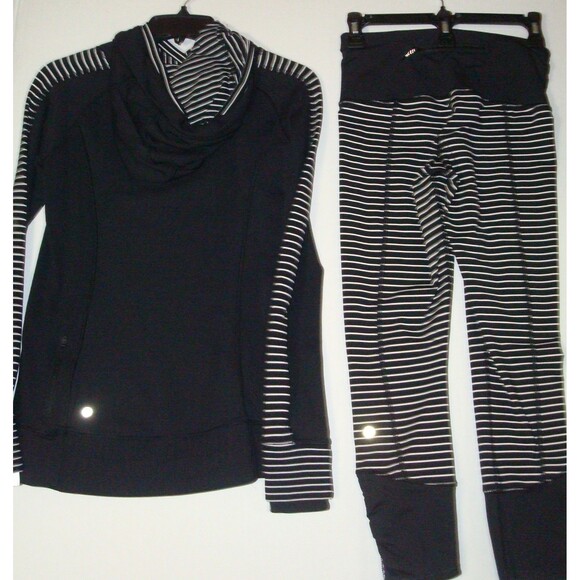 Set Lululemon sz 6 Think Fast Hoodie 4 Runday Crop Leggings Black White Stripes - Picture 4 of 9